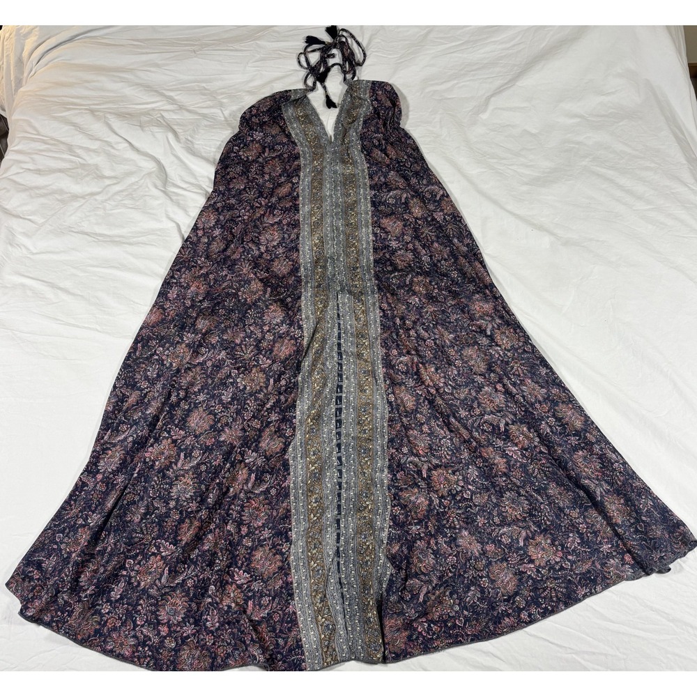 Karma Highway Womens Halter Maxi Dress Purple Blue Paisley Floral Boho One Size